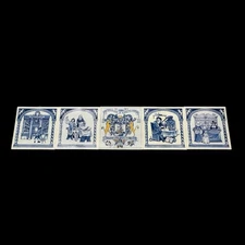 Lot of 5 VTG Delft Holland Hand Made 6" Ceramic Tiles Pharmacy Apothecary Blue