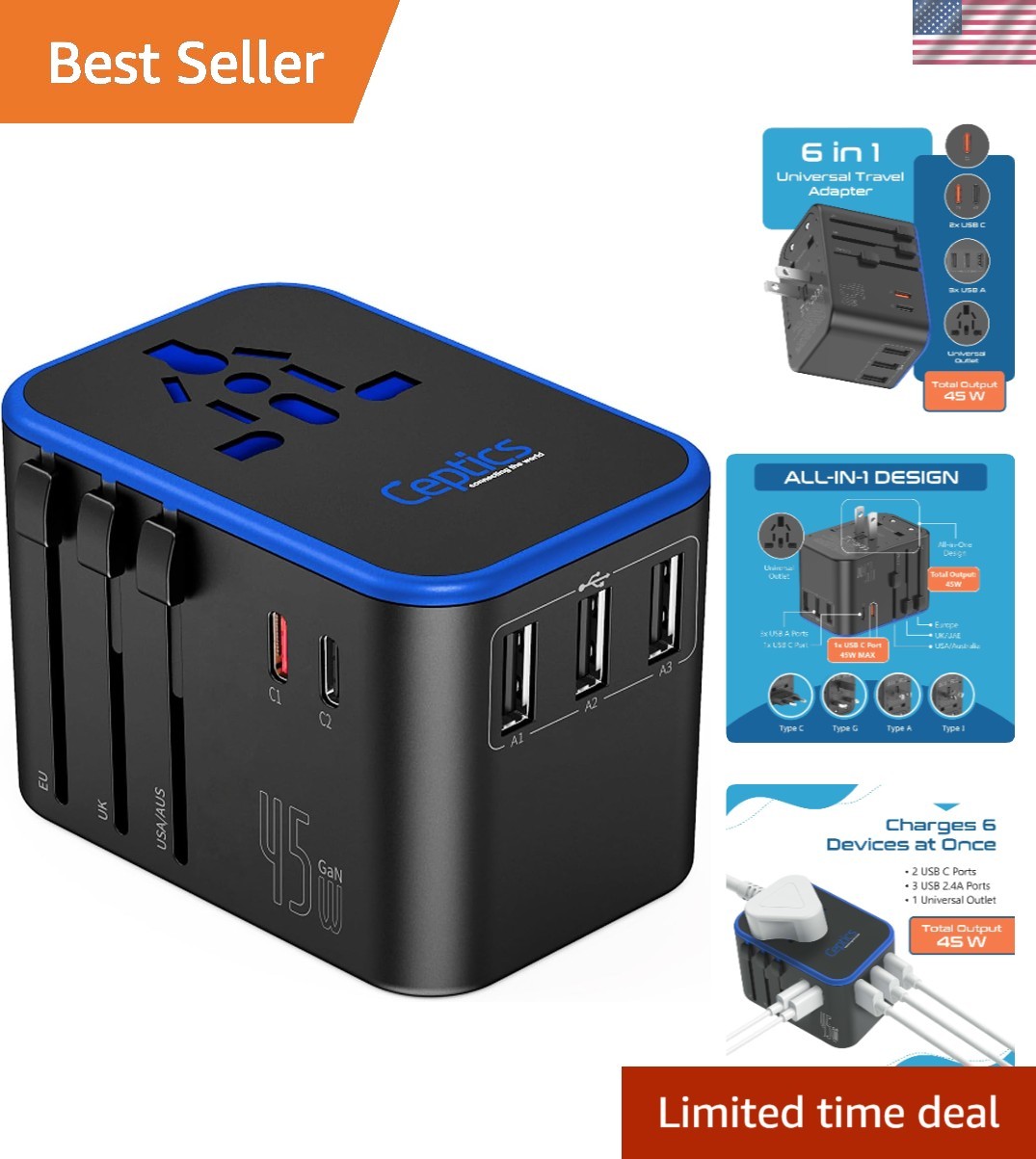 , 45w International Power Adapter With Pd & Qc 3.0 Du...