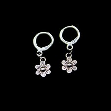 Silver Flower Charm Earrings- 925 Sterling Silver Plated Huggie Hoop Closures