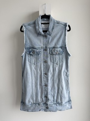 CHEAP MONDAY Oversized Sleeveless Denim Vest Light Wash Longline Jacket Size S