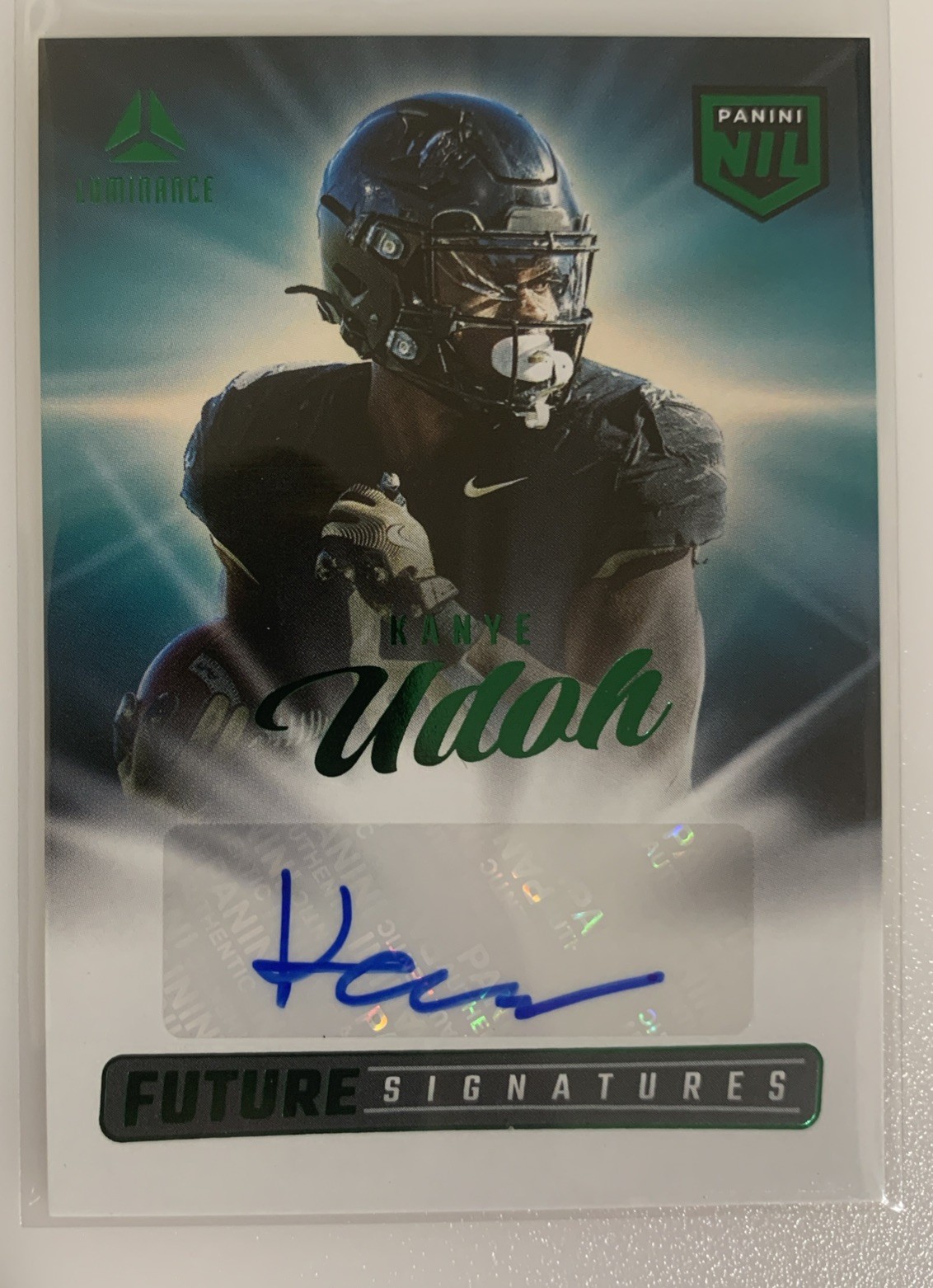2025 Panini Luminance Future Signatures NIL Kanye Udoh Auto RARE GREEN Foil