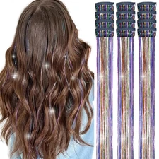 12-Piece Glittering Hair Clip-on Hair Extensions, 24 Inches