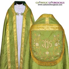 Nuevo conjunto de cope y estola verde oliva con bordado IHS, capa pluvial,...