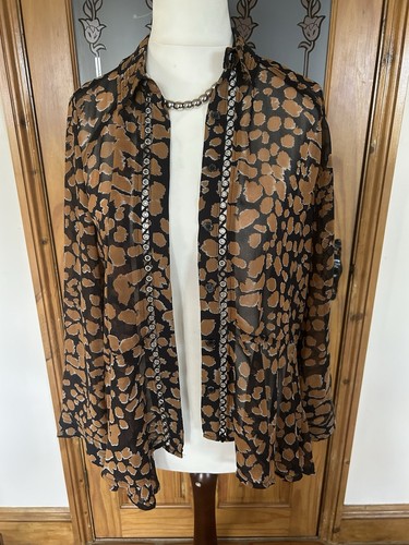 Religion Ladies Shirt Jacket Black & Brown Silver Eyelet Detailing XS - Picture 2 of 7