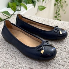 Vionic MINNA Navy Patent Cap Toe Ballet Flats Women 6 COMFORT BOW CLASSIC