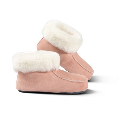 Fellhof Lammfell Hausschuhe Hüttenpatschen mit Ledersohle Kids rosa Gr. 29 TOP