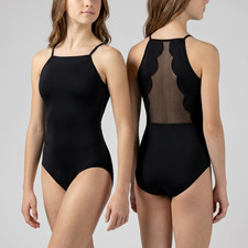 Balera Dancewear Girl's Mesh Scalloped Back Leotard in Black Color size LC 14 