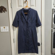 T Tahari Women Blue Denim Look Snap Front Short Sleeve Sheath Dress Size 0