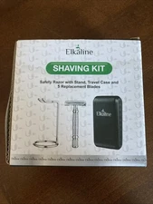 Elkaline Shaving Kit: Safety Razor With Stand, Travel Case & Five replace Blades