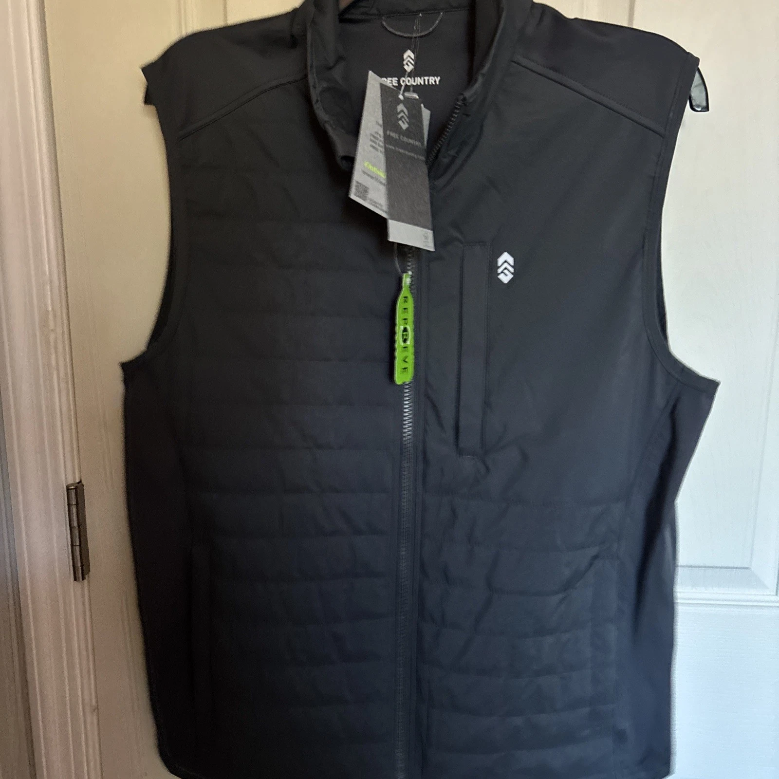 Free Country Men's High Stretch Full Zip Hybrid Vest Coal - Dark Grey Size Small