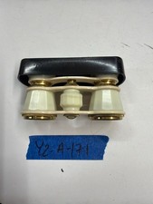 Vintage Brass Mother of Pearl Opera Glasses Theatre Binoculars with Leather Case