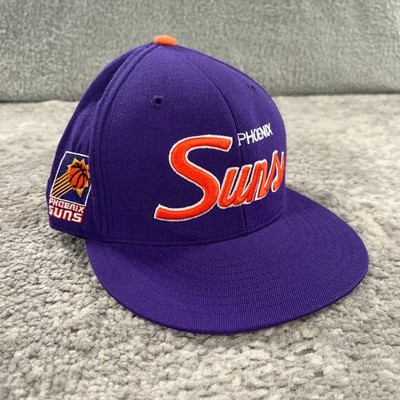 Phoenix Suns Hat Cap Mens Fitted 7 3/8 Purple Orange Wool Script Mitchel Ness