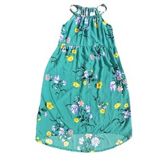 Old Navy Green Floral Hi-Lo Halter Dress Braided Straps Flowy Boho Sleeveless