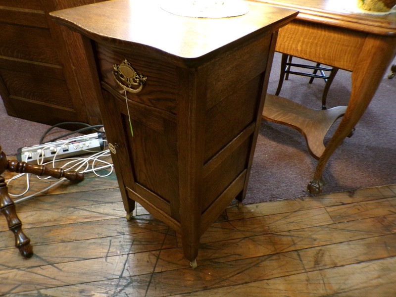 Antique Oak Nightstand end table ornate brass pull 1900's refinished