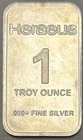 HERAEUS 1 OZ 0.999+ FINE SILVER BAR - No reserve