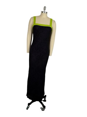 Vtg Gianni Versace Istante Long Black Velvet Pattern Green Strap