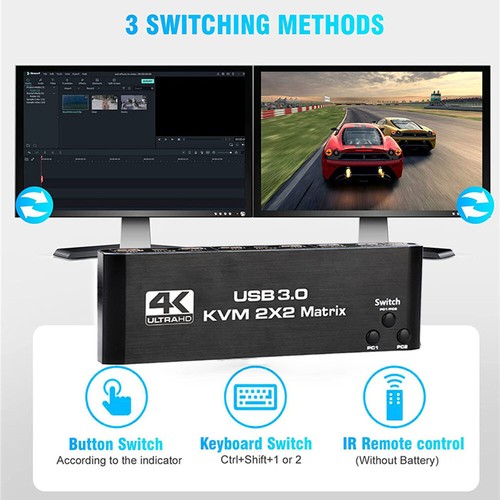 2X2 USB 3.0 HDMI KVM Switch 4K@60Hz Dual Monitor Extended Display KVM Switcher - Picture 9 of 21
