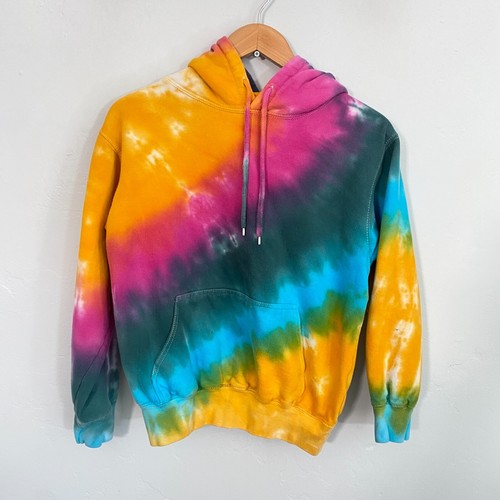 La Detresse Tie Dye Hoodie Women Size XS Distressed Rainbow Strawberry Fields