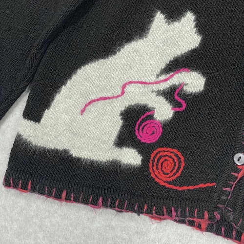 Coldwater Creek Sweater Womens 1X Cat Kitten Playing Yarn Knit Embroidered Black - Picture 5 of 13