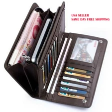 Men's Bifold Leather Zip Coin Long Wallet Multi Card Holder Purse Clutch Handbag