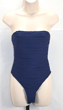 Sheer Strapless Navy Blue Bodysuit Snap Crotch 90 Polyester 10 Elastane Size S
