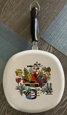 VTG MCM Berggren Painted Enamel Square Frying Pan 8" Swedish Folk Art Fruit