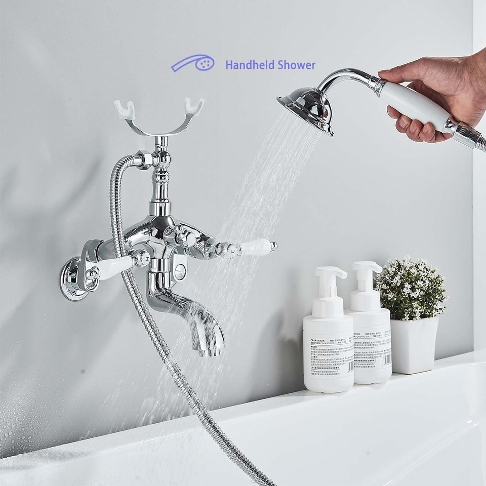 Chrome Clawfoot Tub Faucet Set Wall Mounted Bathtub Filler Tap Handheld Shower | eBay