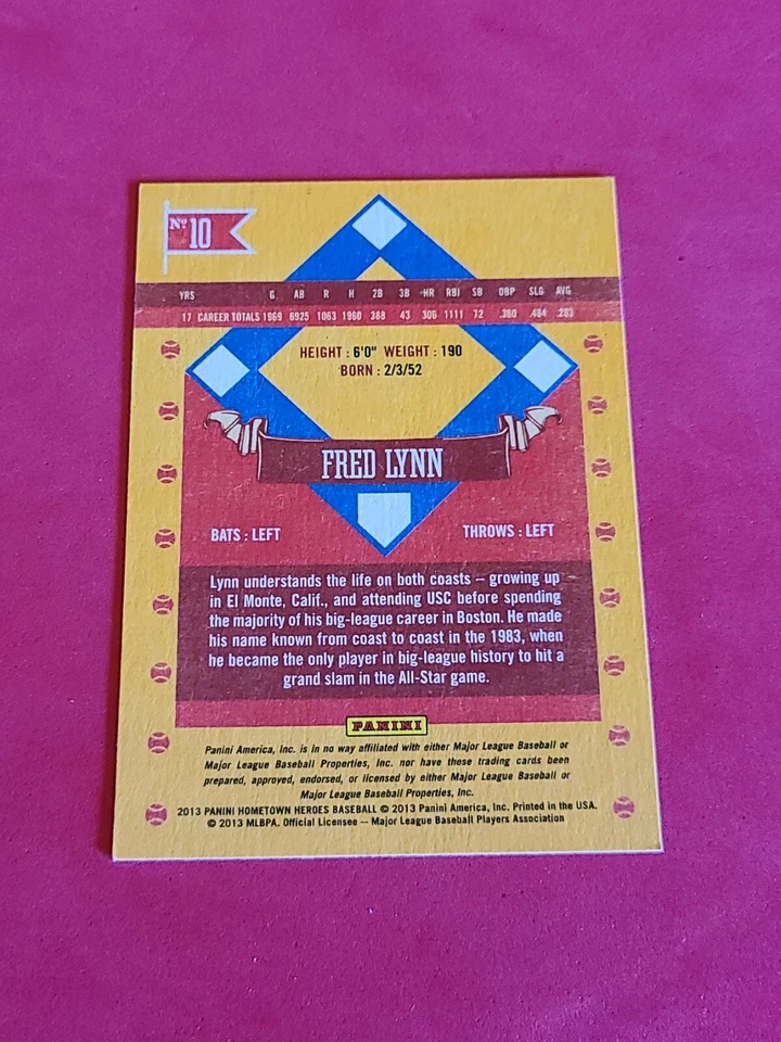 2013 Fred Lynn Panini Hometown Heroes #10 - Image 2 of 2