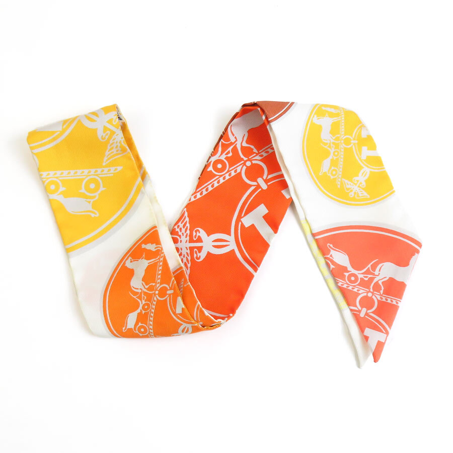 小物 Twilly Hermes Auth HERMES Twilly Scarf White/Multicolor Silk - e59184i | eBay
