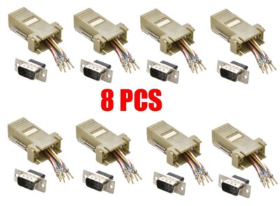 8x DB9 Male to RJ45 Female Network Modular Adapter Connector 8P8C Serial RS232