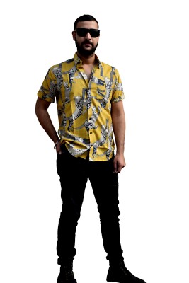 mens yellow floral dress shirt Bold Yellow Floral Shirt in Cotton