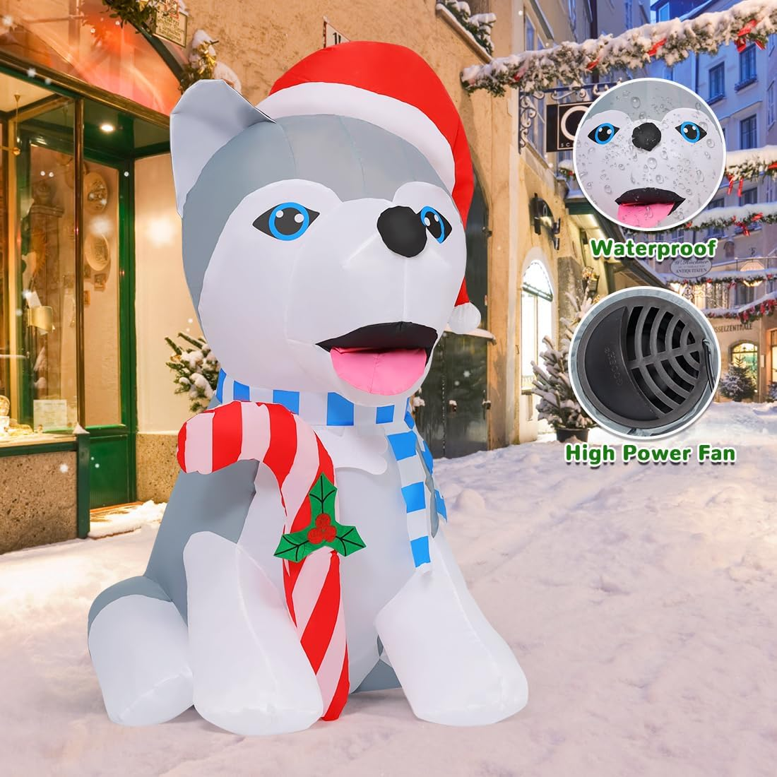 4 FT Christmas Inflatables Dog Outdoor Decorations Blow up Husky Dogs
