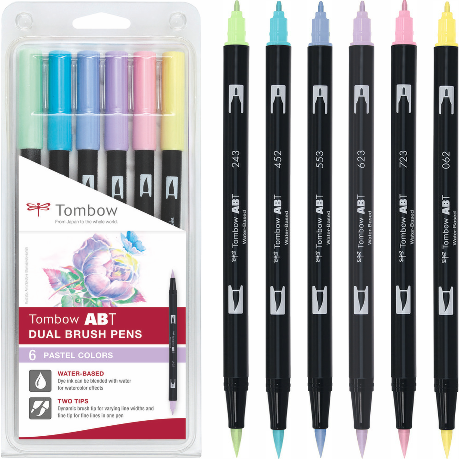 Tombow ABT Dual Brush Pen Set of 6 Pastel Colours