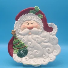New Fitz & Floyd Essentials Hand Painted Canape Plate Merry Christmas Santa 2006
