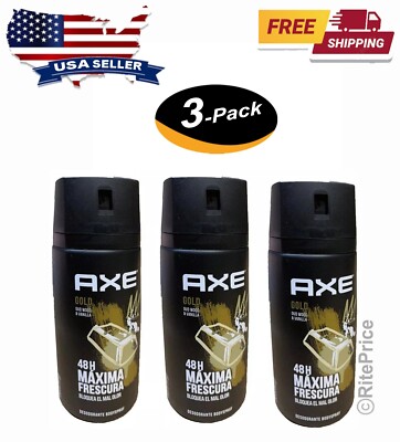 Axe Gold Oud Wood & Vanilla 48H Deodorant Body Spray 150ml/5.07oz (3 Pack) - New