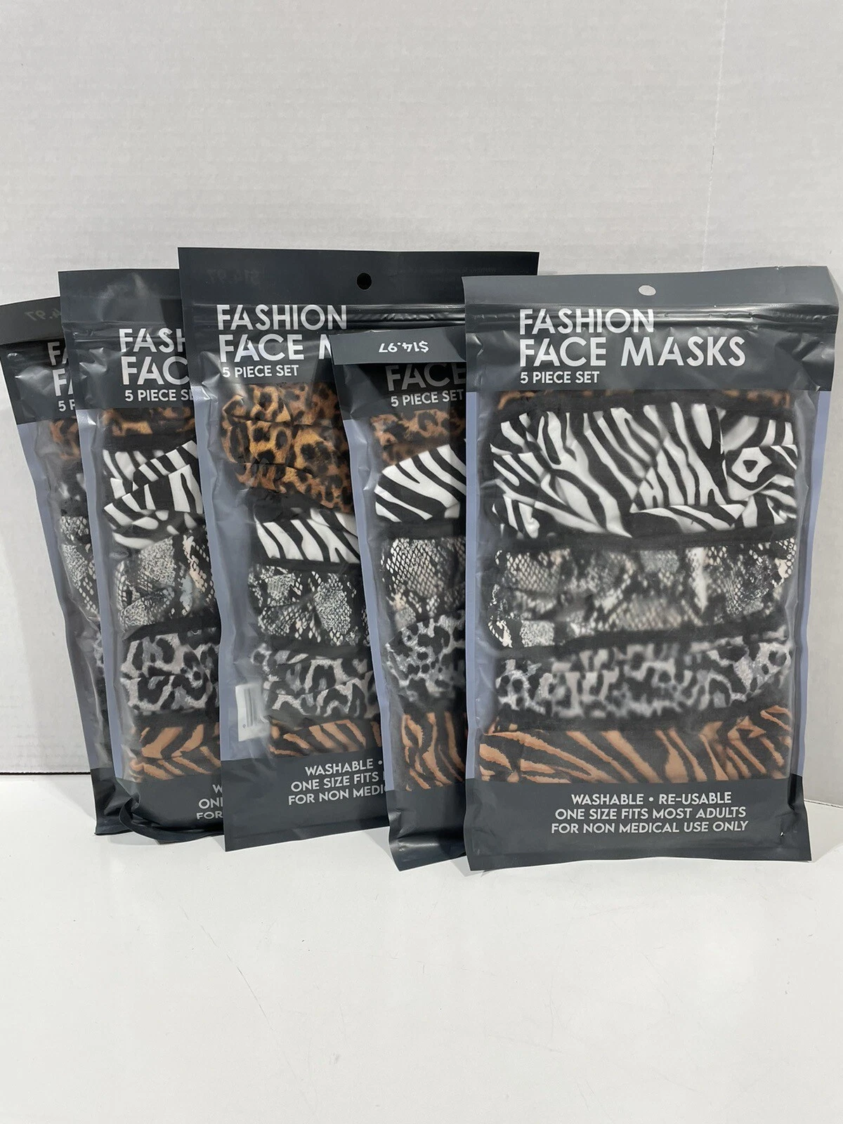 Lot Of 5 Fashion Animal Print Face Masks 5 Pack Washable Reusable Adult
