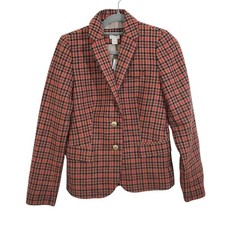 NWT J. Crew Schoolboy Blazer Wool Blend Plaid Check Gold Button Size 0 Academia