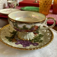 Japan footed iridescent Lustre Porcelain Tea Coffee footed Cup & saucer set