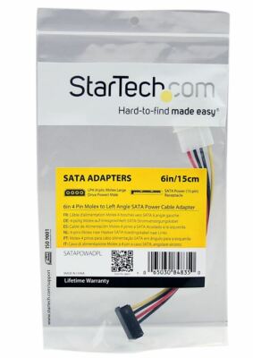 StarTech SATAPOWADPL 6in 4 Pin Molex to Left Angle SATA Pwr Cbl Adptr ( NEW )