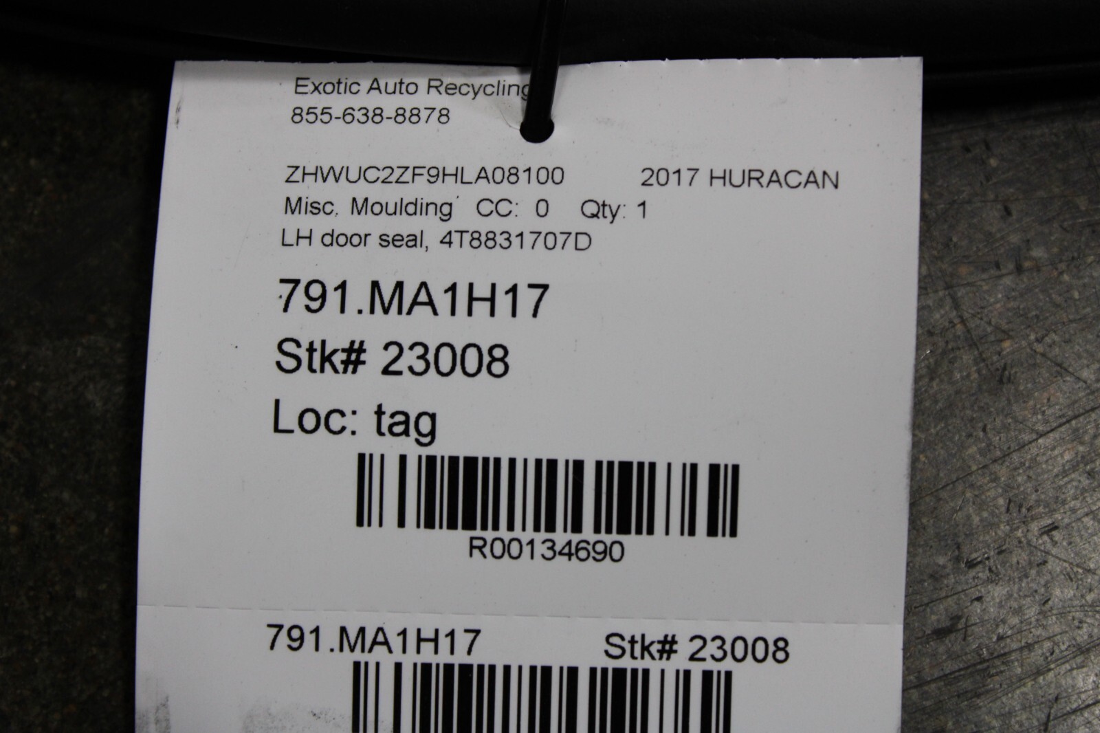 Lamborghini Huracan, LP610, LP580, LH, Body Gasket Moulding, Used, 4T8831707D