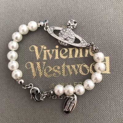 Vivienne Westwood ORB MINI BAS RELIEF Pearl Bracelet Silver Outlet