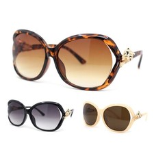 Womens Jumping Leopard Jewel Hinge Thick Butterfly Sunglasses