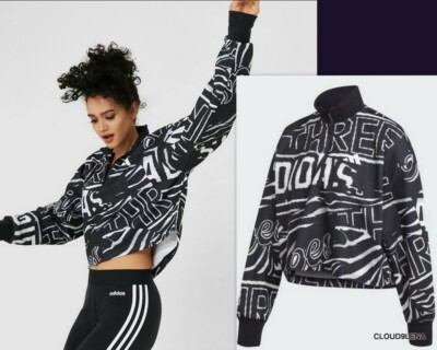 NWT ADIDAS Logo Print 1/2 Zip Oversized Sweatshirt Women's