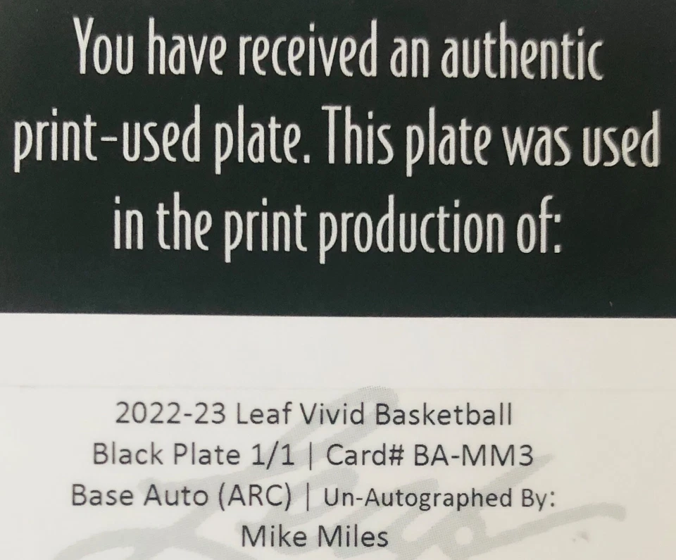 2022 Leaf Vivid MIKE MILES JR. Black Printing Plate 1/1 TCU Horned Frogs - Image 4 of 4