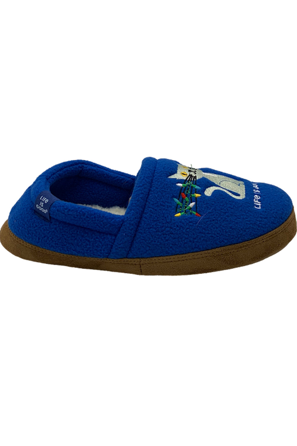 Life is Good Fleece Graphic Slippers Royal Blue/Cat