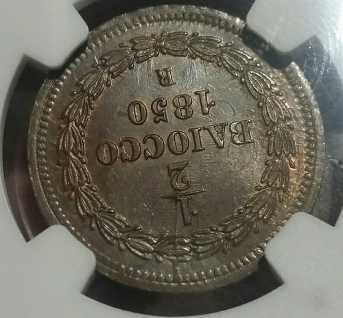 1850 R V. 1/2 Baiocco, NGC MS 64 Brown, Die Clash Error . Papal State .Pius IX - Picture 5 of 6