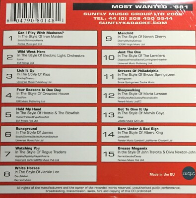 Sunfly Most Wanted (SFMW881) - Karaoke CDG-Disc