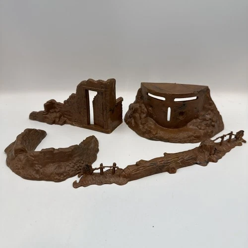 Marx Battleground Pillbox Terrain Marbled Caramel Plastic Vtg 1960s Set of 4