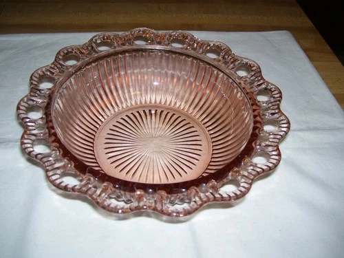 Vintage Pink Depression Glass Old Colony Open Lace Serving Bowl