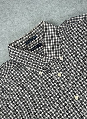 GANT Micro Tartans Plaid Button-Down Shirt Black White Cotton Men s Large